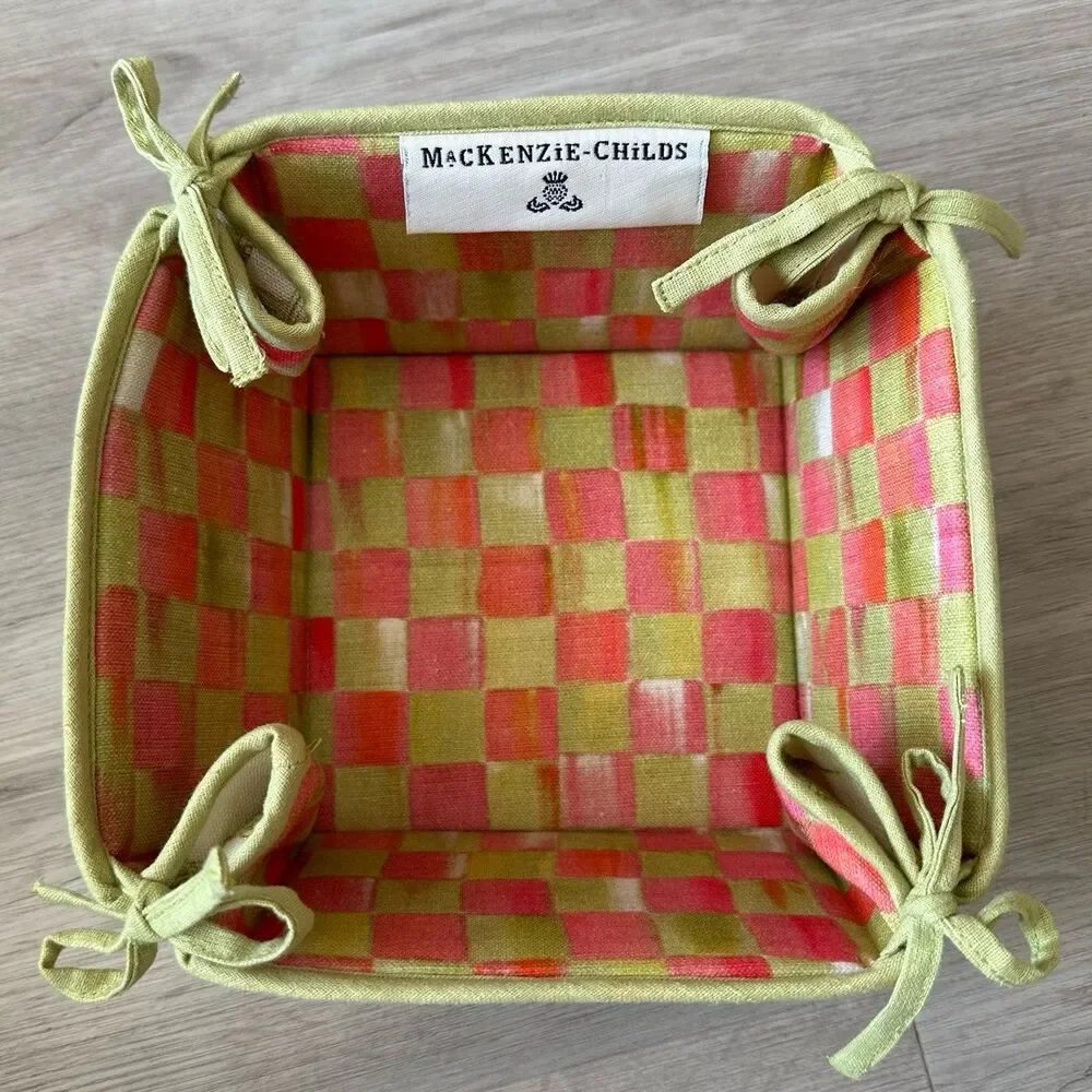 Mackenzie-Childs Tulip Check & Toile Reversible Fabric Serving Basket - Small